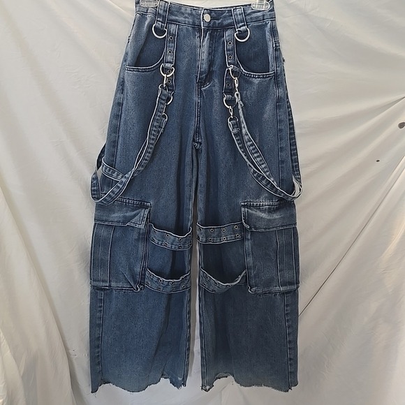 ROMWE Denim - Romwe Juniors Denim Jean Straps Buckles Sz XS (2) Streetwear‎ Grunge Skater
